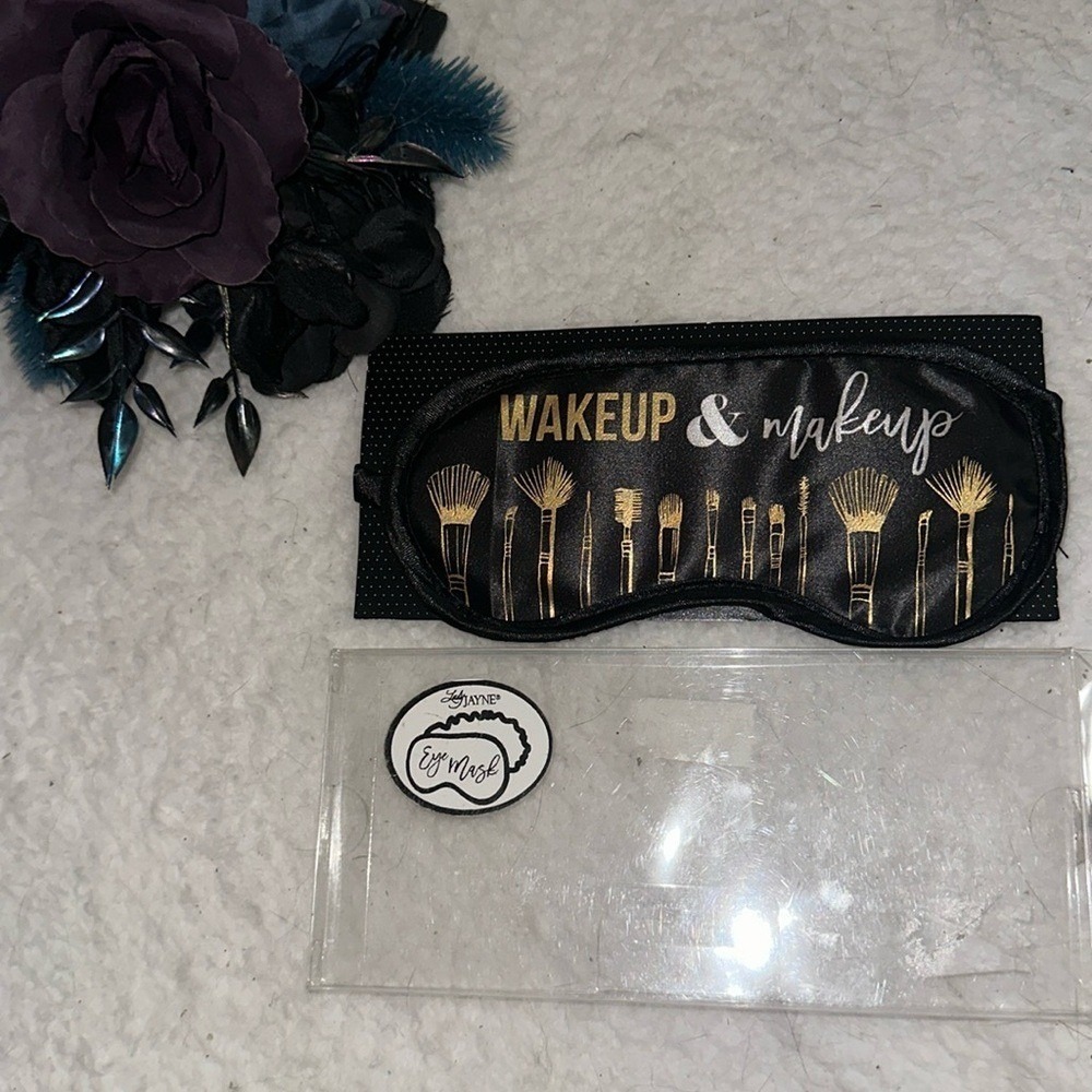 Lady Jayne Wakeup & Makeup Eye Mask Black Gold Satin Sleep Mask Beauty Travel